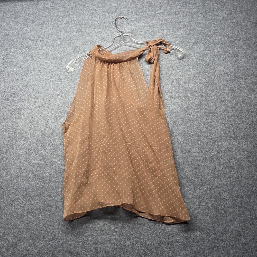 Jill Stuart Brown Pink Polka Dot Halter Neck Tie Back Blouse Top Women's Size S